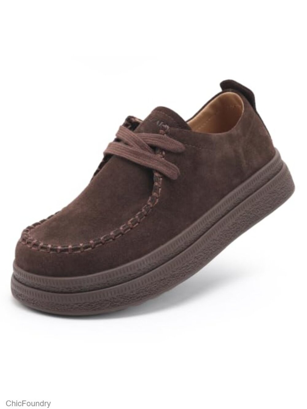 Suede Leather Lace-Up Oxford Shoes Women Non-Slip Casual Work Loafers